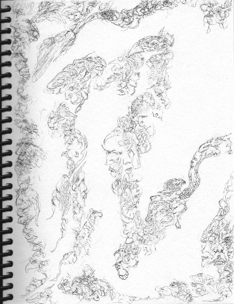 A stream of abstract figures